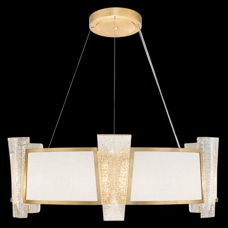 Fine Art Lamps Crownstone Pendant, Round, 12-Light, Gold, White Textured Linen Shade, 32"W (890840-21ST KDGF) 890840-21ST